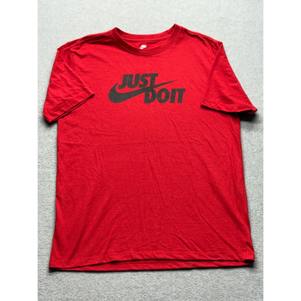 Nike Just Do It Graphic T-Shirt Mens XL Red Black Swoosh AR5006-657 Cotton Tee‎